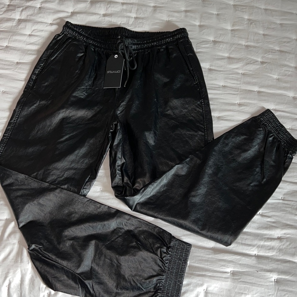 NWT Stella Luce black “pleather” joggers, sz L